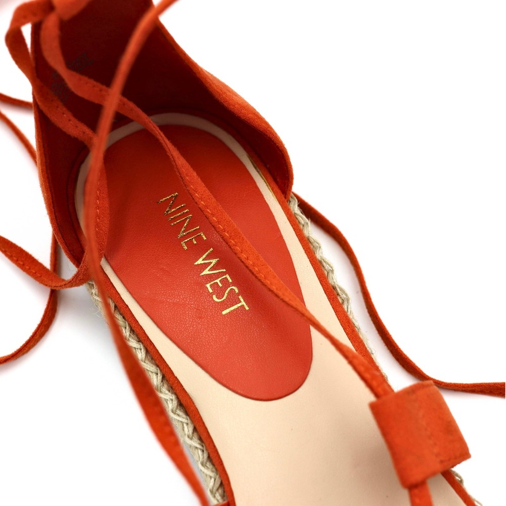 Nine West Espadrille Flats 9.5 Orange Boho Lace Up Tassel Summer Casual Shoes - Picture 12 of 13